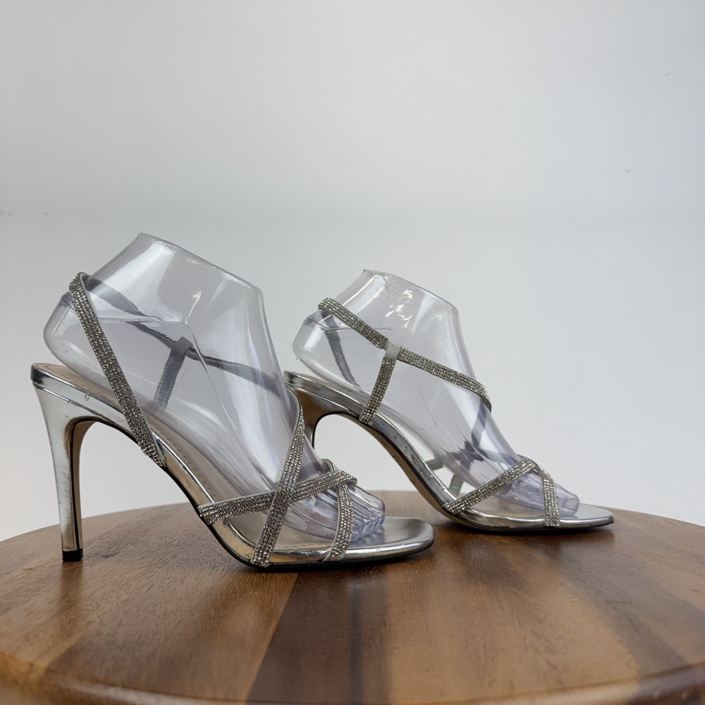 Womens BP Hayzel Rhinestone Strappy Slip On Stiletto Heeled Sandals Size 7.5 GUC